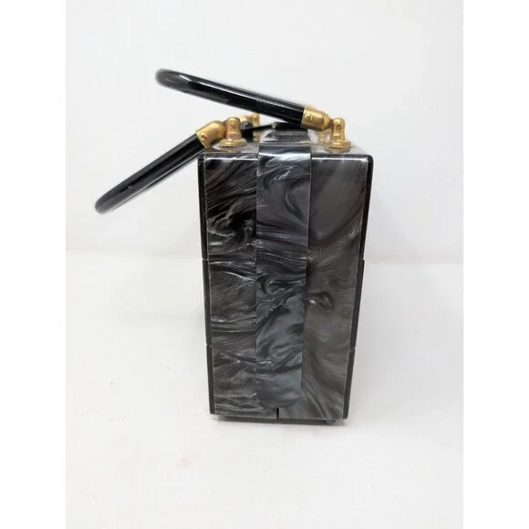 Vintage StyleCraft Handbag Purse Black Pearlized Marbled Lucite Vanity 60s As Is - Picture 4 of 11